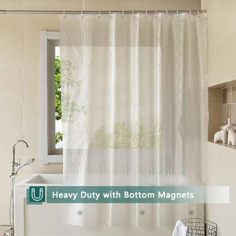 jssablo Shower Curtain Liner, 100% Waterproof Eva Shower Curtains with 3 Duty Heavy Bottom Magnets and 12 Rust Proof Grommets, 72x72 Weighted Shower Liner for Shower Stall, Bathtubs - Image 3